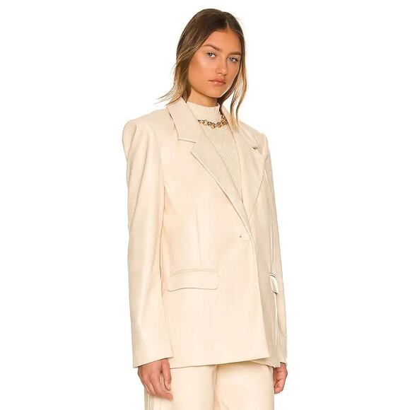 WeWoreWhat Faux Leather Blazer Medium Cream Oversized Quiet Luxury Minimalist - Picture 8 of 13